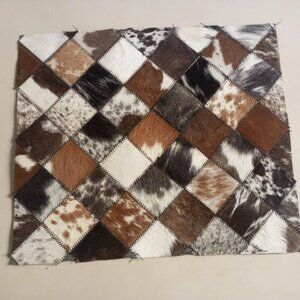 Set Of 2 Real Cowhide Patchwork Patches Brown Handmade Patches